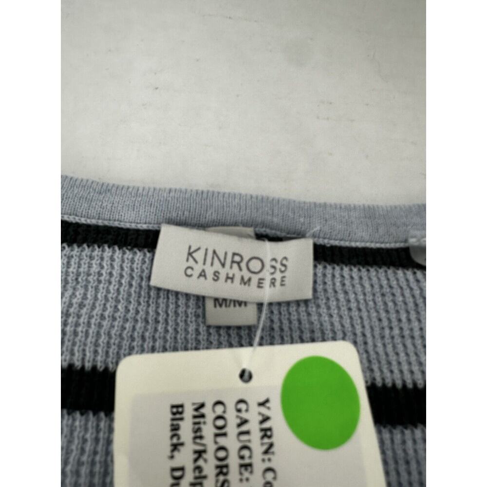 Kinross Cashmere Thermal Crewneck Sweater Sz M Waffle Knit Stripe Minimal $260 - Picture 7 of 11